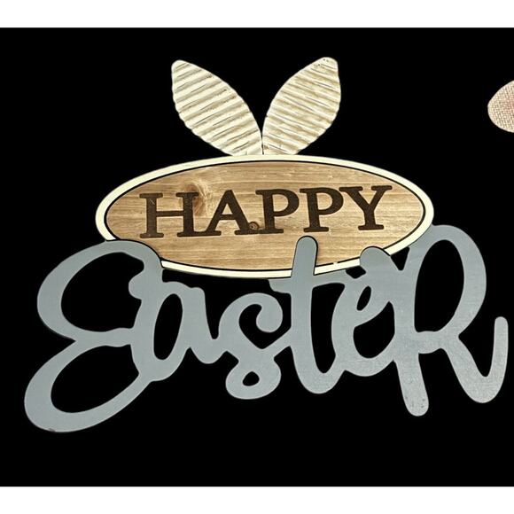 Happy Easter Hanging Wall Sign Rabbit Ear Decor Bunny Door Holiday Wreath Egg - Picture 1 of 8